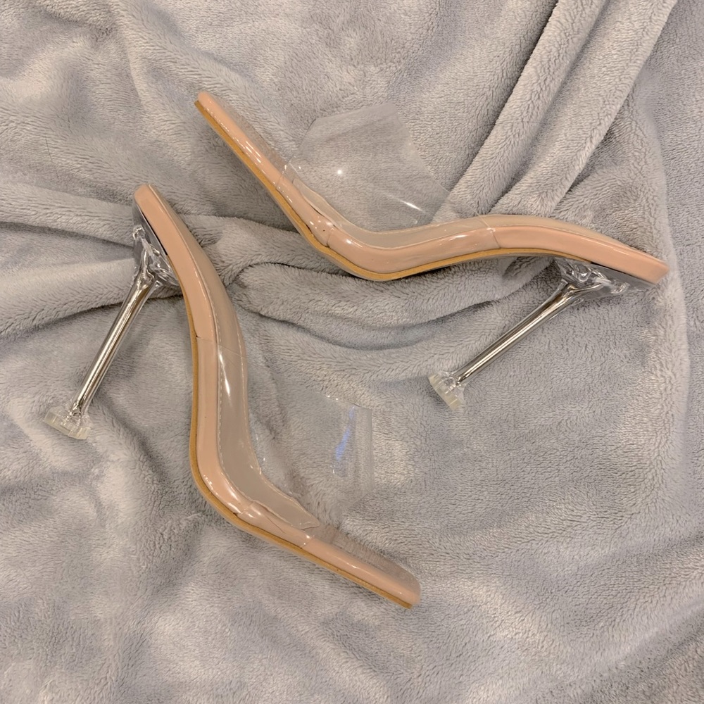 SHEIN Clear Open Toe Nude Heels